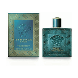 Versace Eros Eau de Toilette 100ml with packaging, featuring iconic Medusa design, perfect for men's luxury fragrance shoppers.