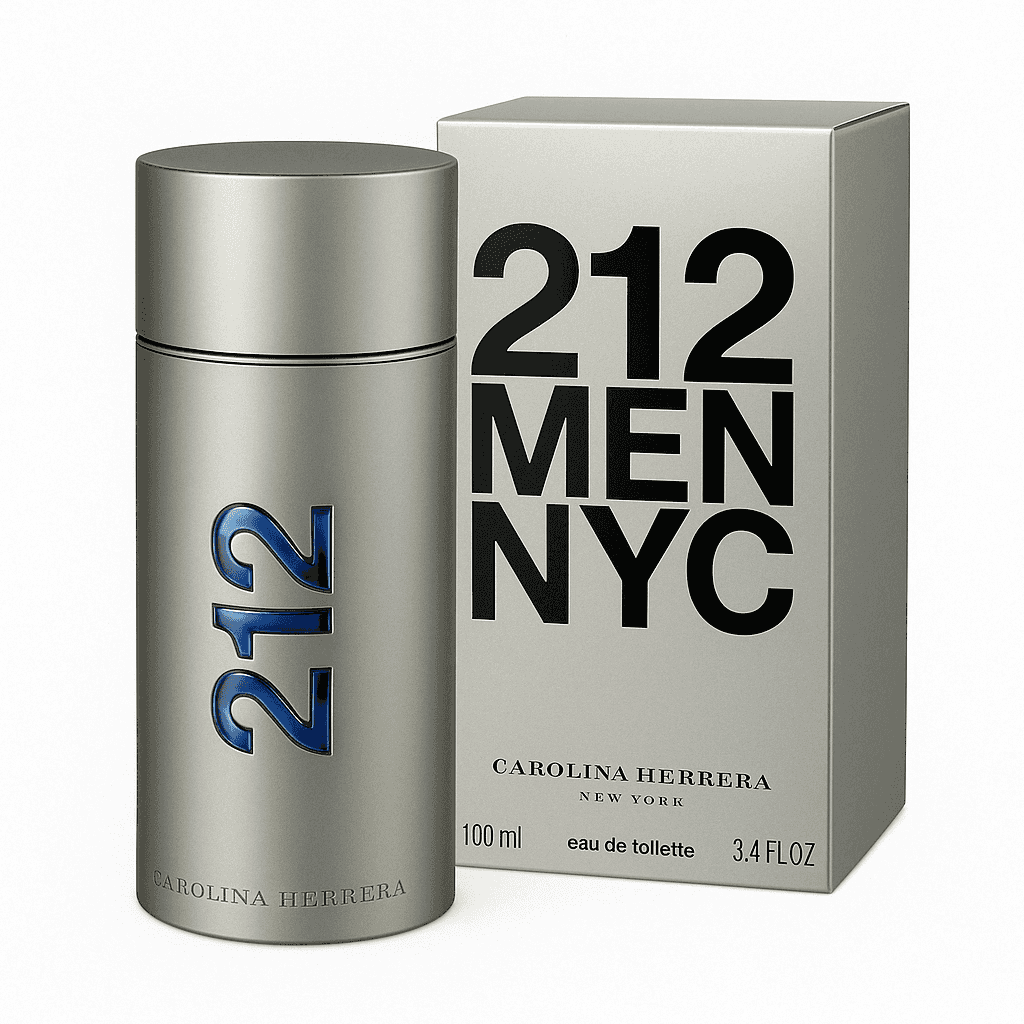 Carolina Herrera 212 Men NYC Eau de Toilette – 100ml with branded packaging box, perfect for gifting or luxury men's fragrance display.