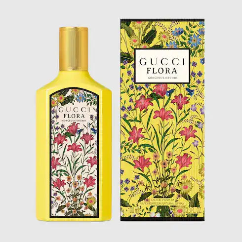 Gucci Flora Gorgeous Orchid Eau de Parfum 100ml with matching floral box packaging, premium perfume for women by Gucci.