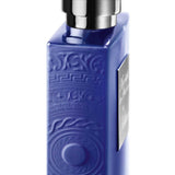Close-up of Imperial Tea by Kilian – Eau de Parfum (50ml) showing embossed detailing on the side of the blue glass bottle, highlighting premium design.