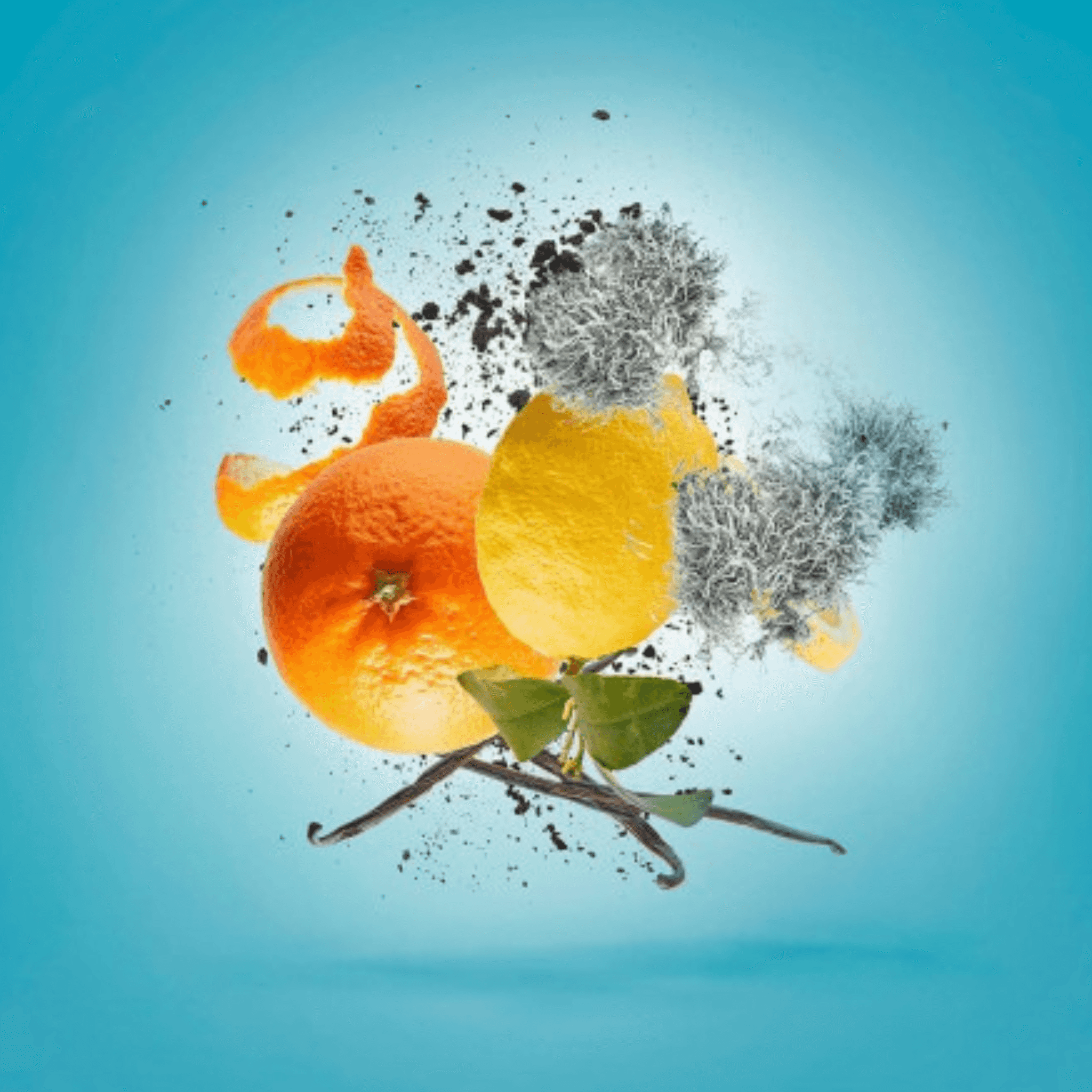 Citrus fruits, vanilla, and amber notes representing the vibrant scent profile of Xerjoff Erba Pura Eau de Parfum 100ml.