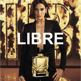 YSL Libre Le Parfum 90ml showcased in a bold campaign with a woman in black suit, highlighting its intense and empowering scent for women.